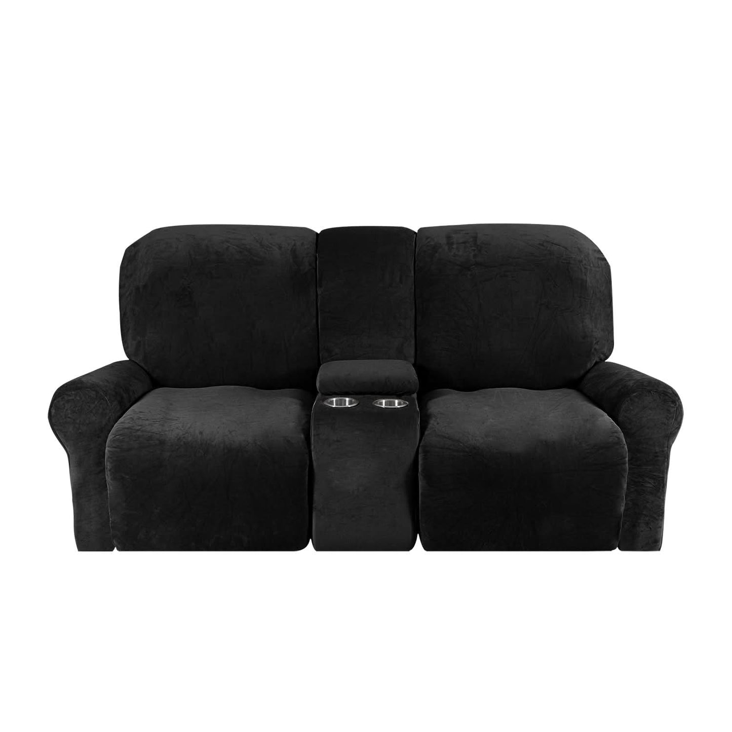 Velvet Plush 2-Seater Recliner Sofa Slipcover with Cup Holders