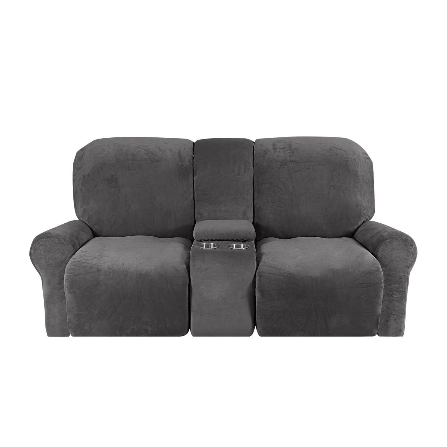 Velvet Plush 2-Seater Recliner Sofa Slipcover with Cup Holders
