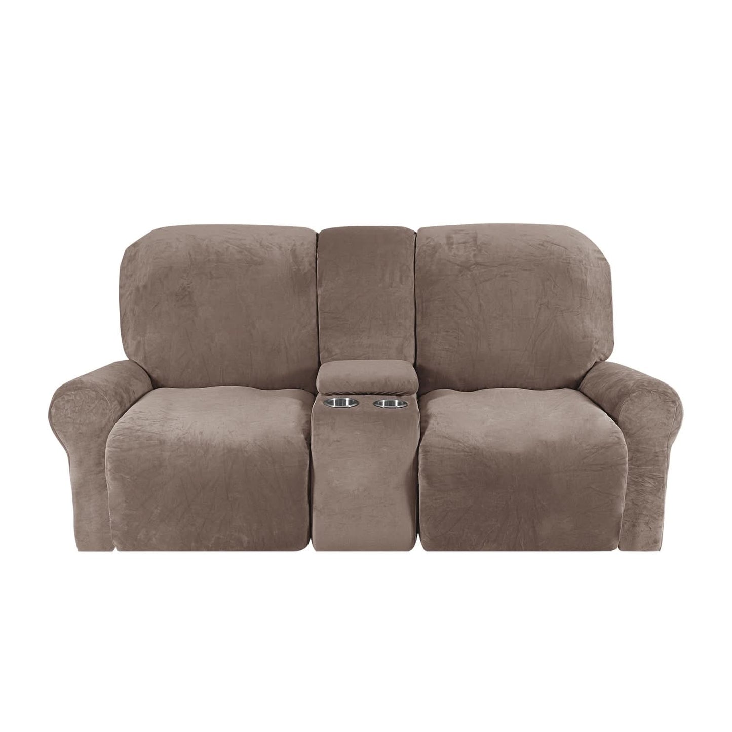 Velvet Plush 2-Seater Recliner Sofa Slipcover with Cup Holders