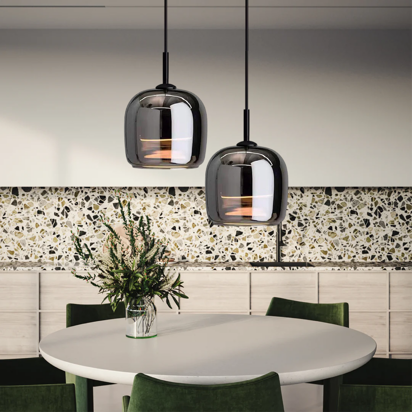 Nordic Black Glass Pendant Light - Modern Kitchen & Dining Hanging Lamp