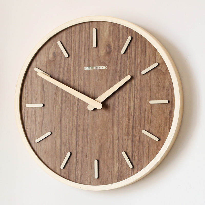 Minimalist Silent Wooden Wall Clock, 12-Inch Diameter
