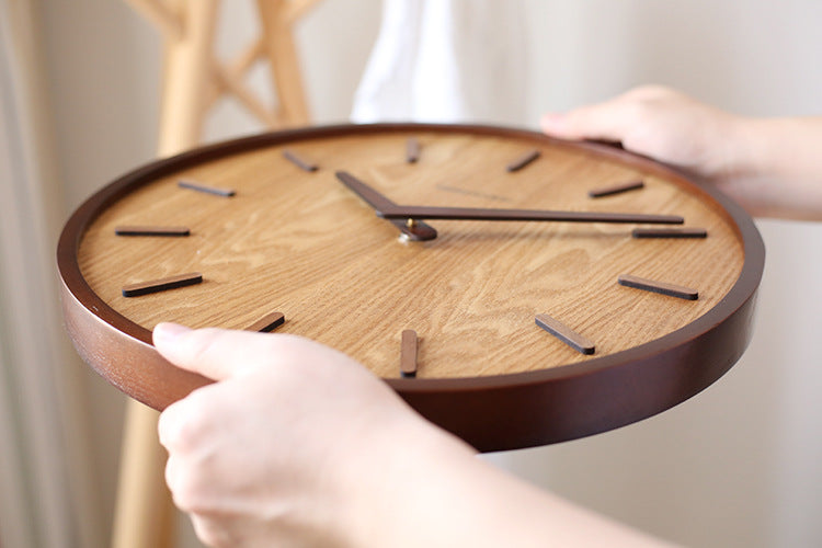 Minimalist Silent Wooden Wall Clock, 12-Inch Diameter