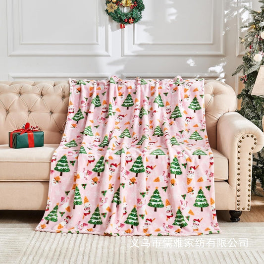 Soft Pink Flannel Christmas Blanket for Cozy Holiday Nights