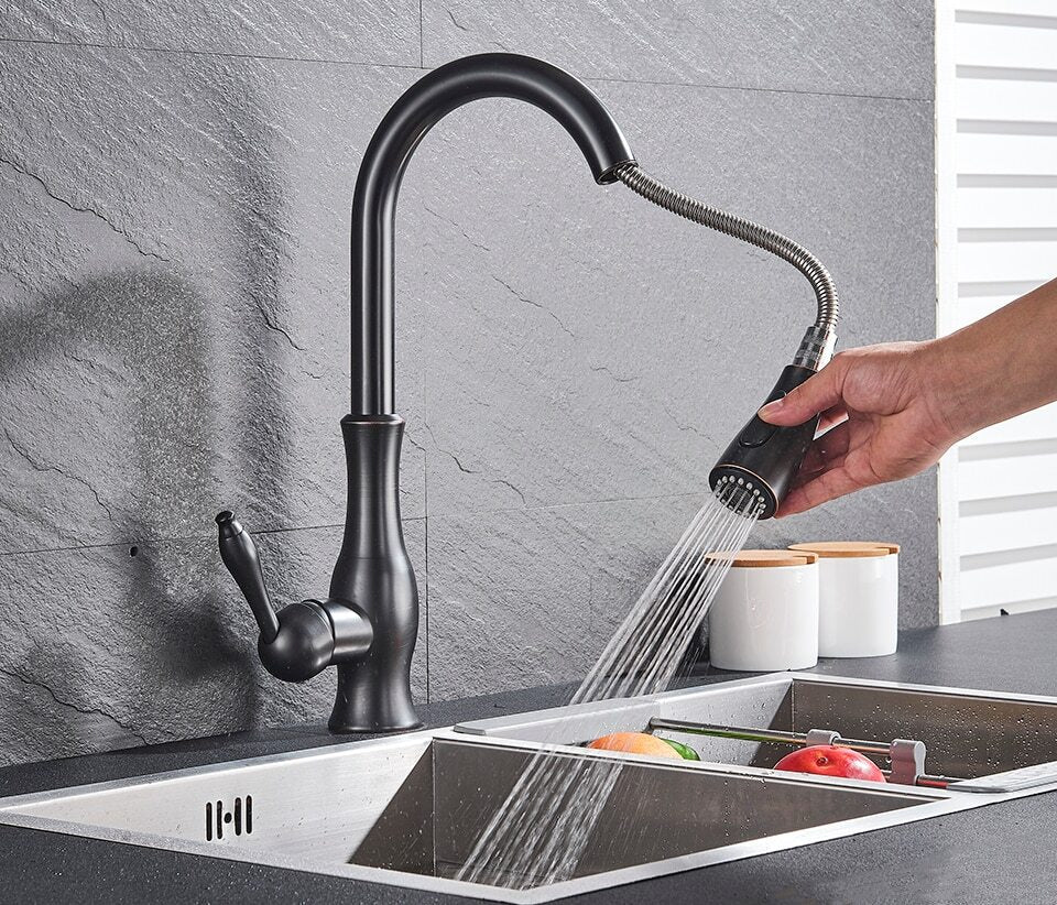 Modern Stainless Steel Pull-Out Kitchen Faucet with 360° Swivel and Spray Head