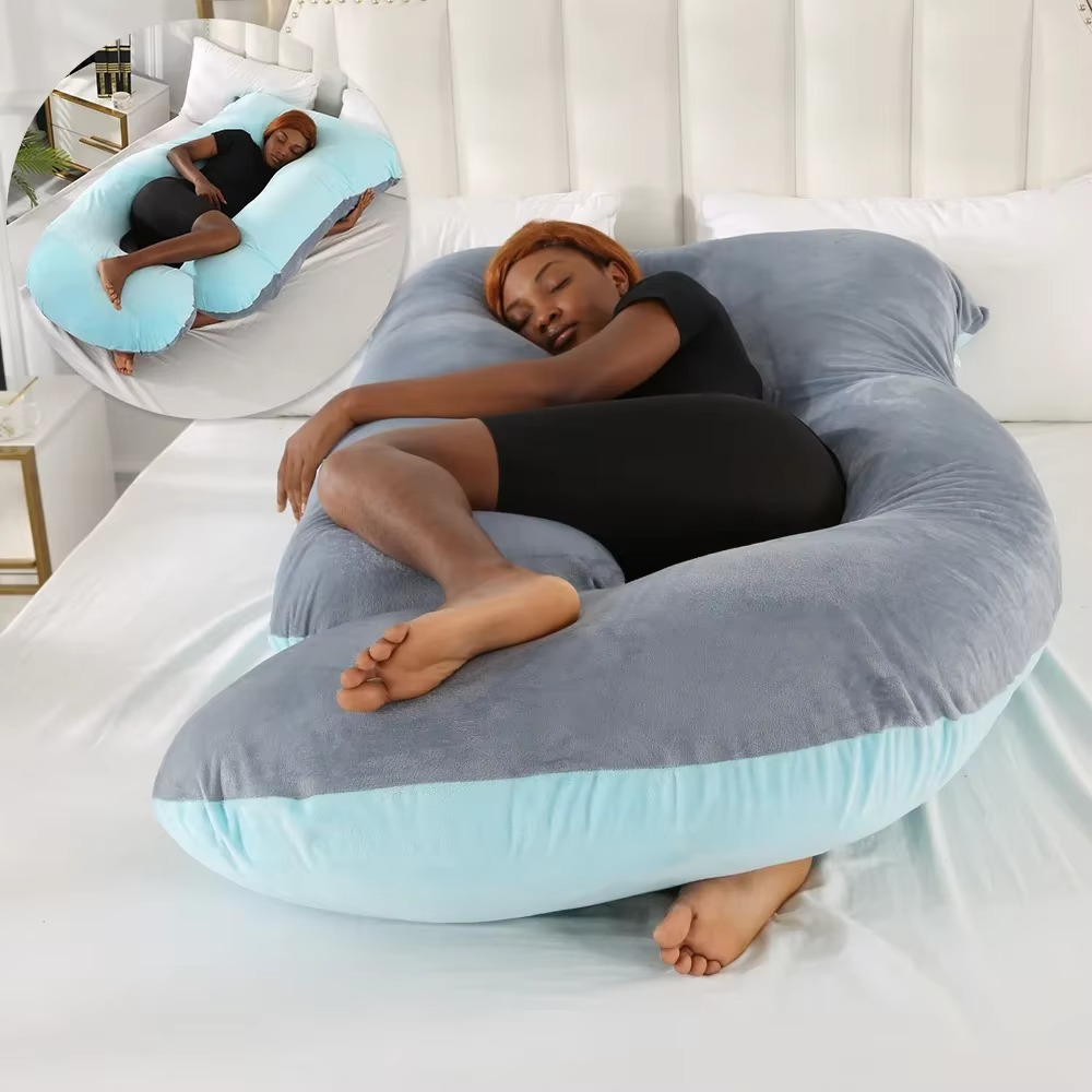 J-Shaped Maternity Pillow for Side Sleep and Nursing Comfort