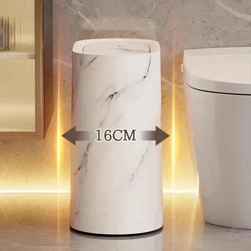 Marble-Effect Nordic Style Trash Bin for Bathrooms