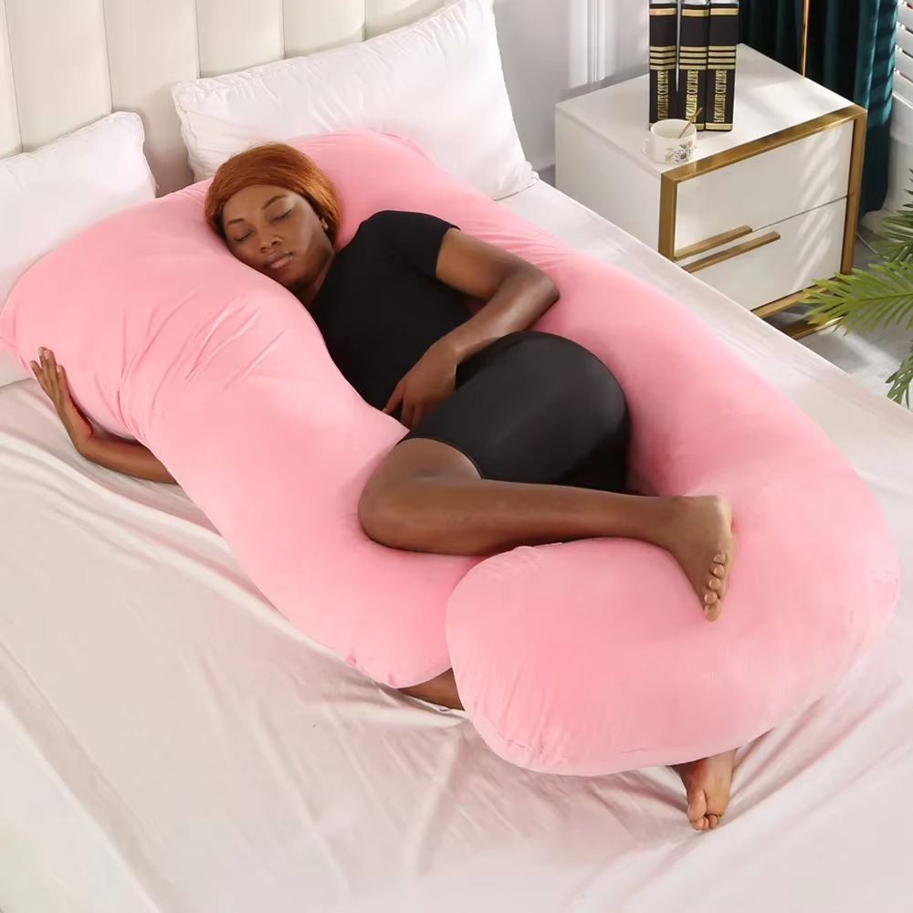 J-Shaped Maternity Pillow for Side Sleep and Nursing Comfort