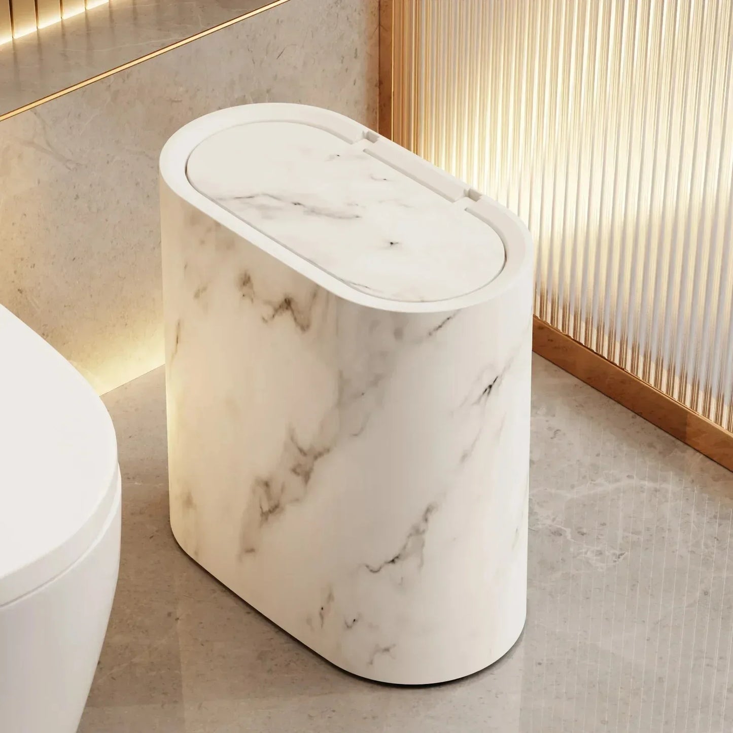 Marble-Effect Nordic Style Trash Bin for Bathrooms
