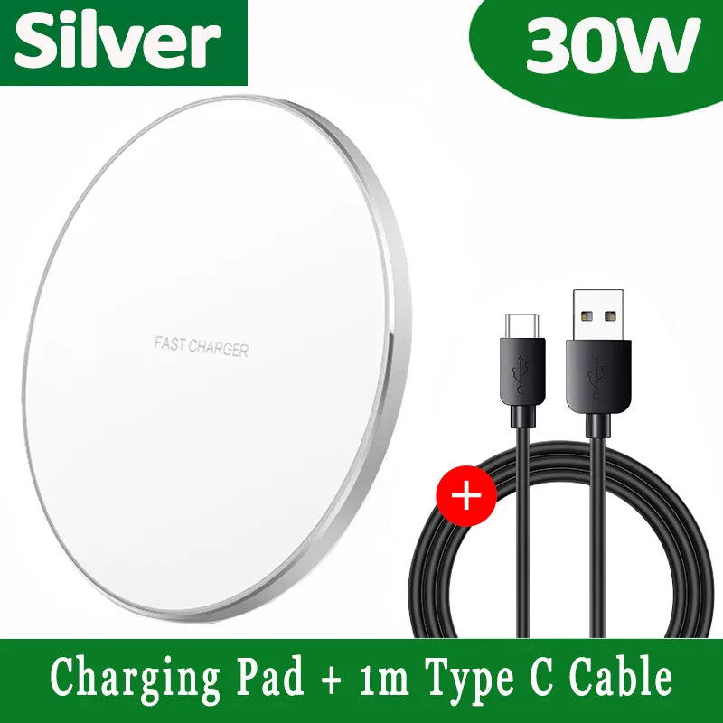 30W Wireless Charger Pad with USB C for iPhone, Samsung & Android Devices