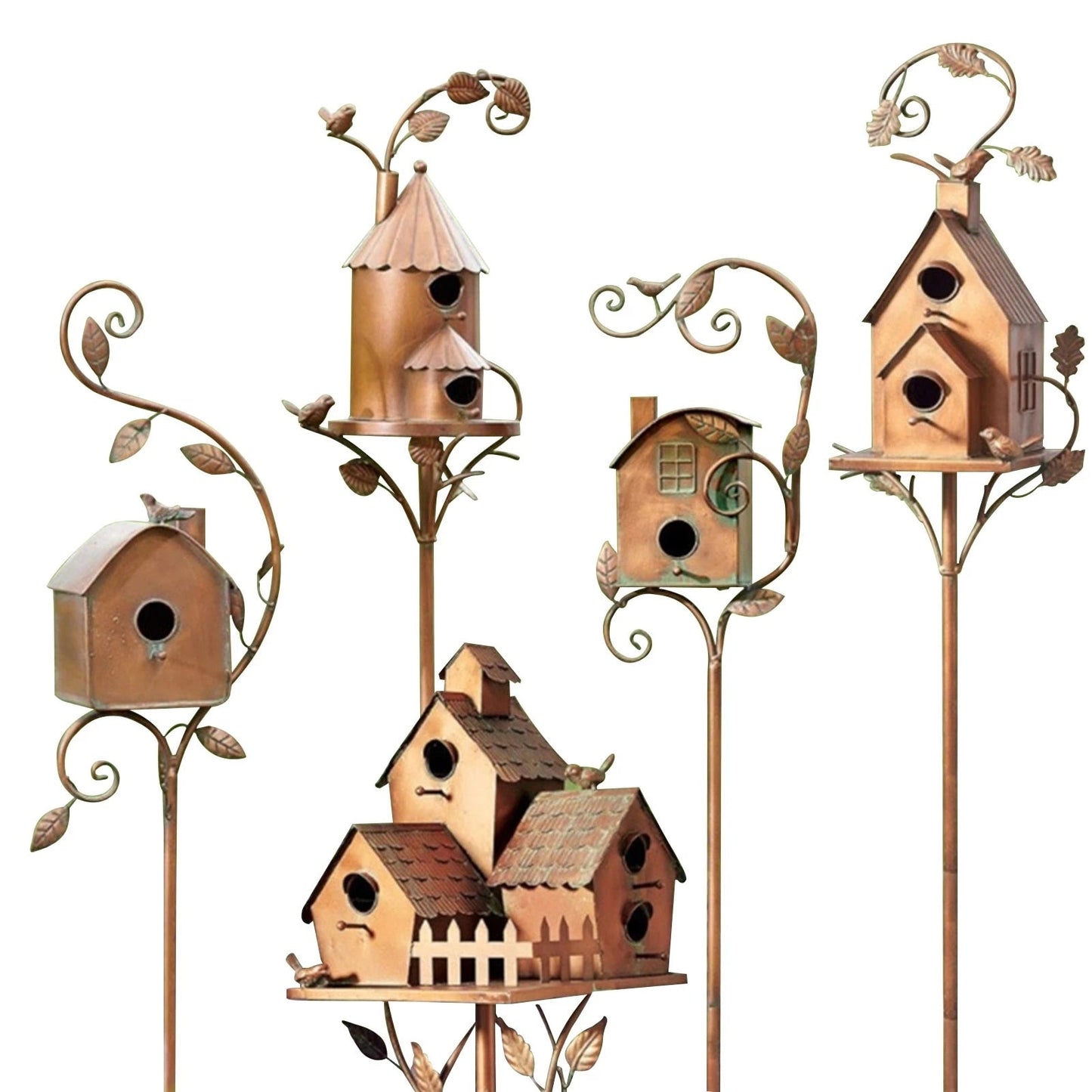 Metal Art Birdhouse Stake for Gardens - FeatherNest Design