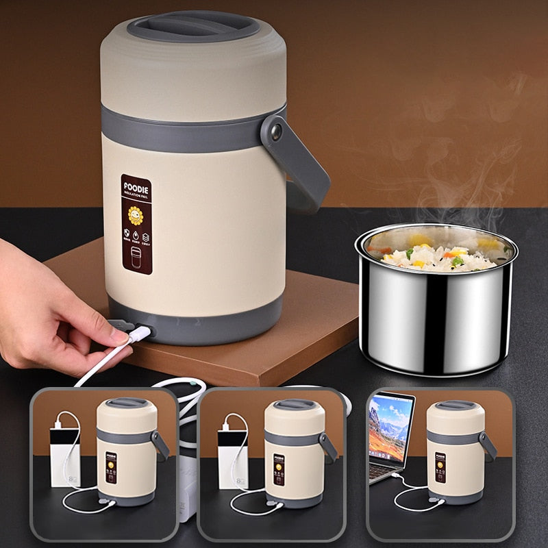 USB-Powered Portable Lunch Box with 304 Stainless Steel Warmer