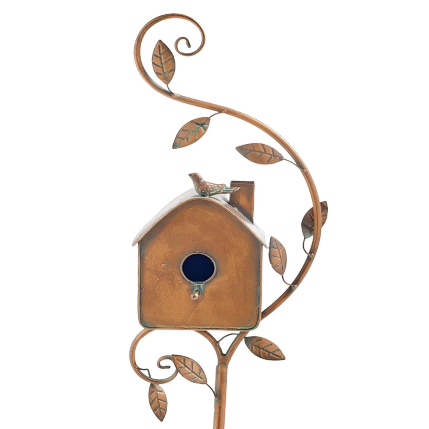 Metal Art Birdhouse Stake for Gardens - FeatherNest Design