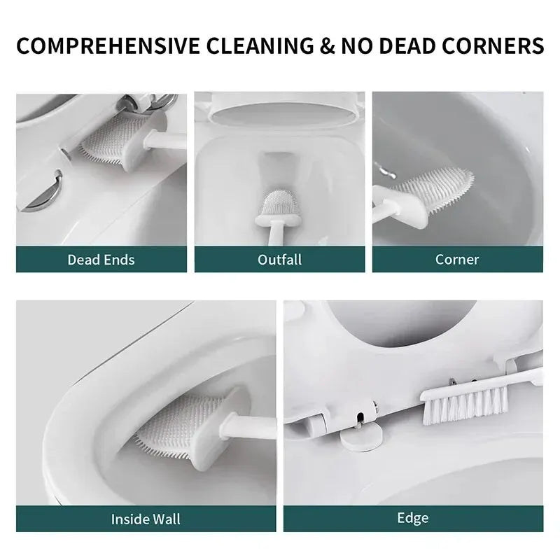 2-in-1 Silicone Toilet Brush Set with Wall-Mount, Antibacterial & Compact