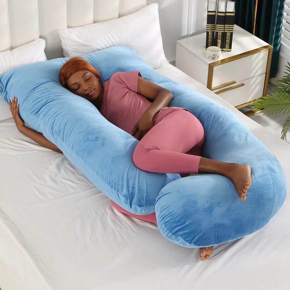 J-Shaped Maternity Pillow for Side Sleep and Nursing Comfort
