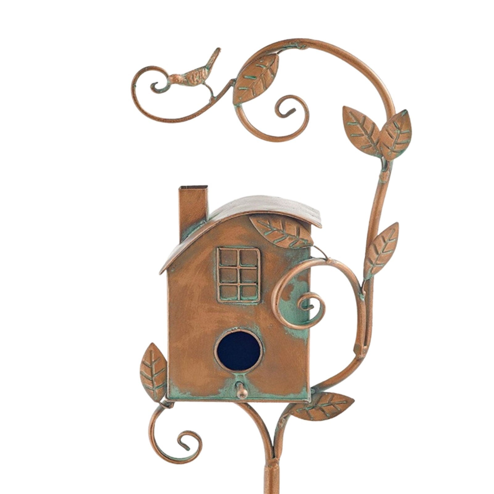 Metal Art Birdhouse Stake for Gardens - FeatherNest Design
