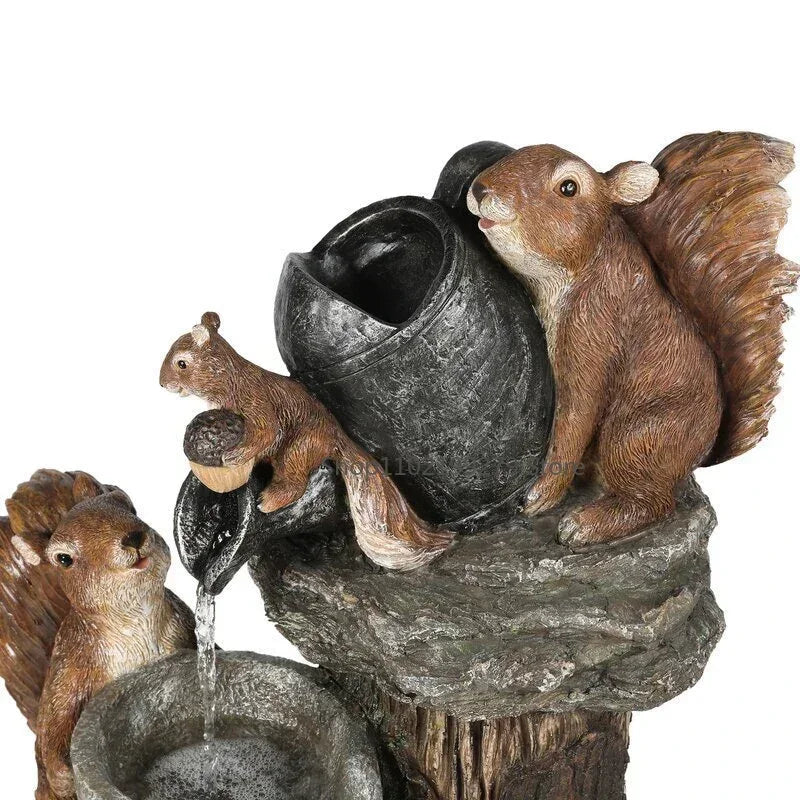 Solar-Powered Garden Fountain with Duck & Squirrel LED Decor for Balcony