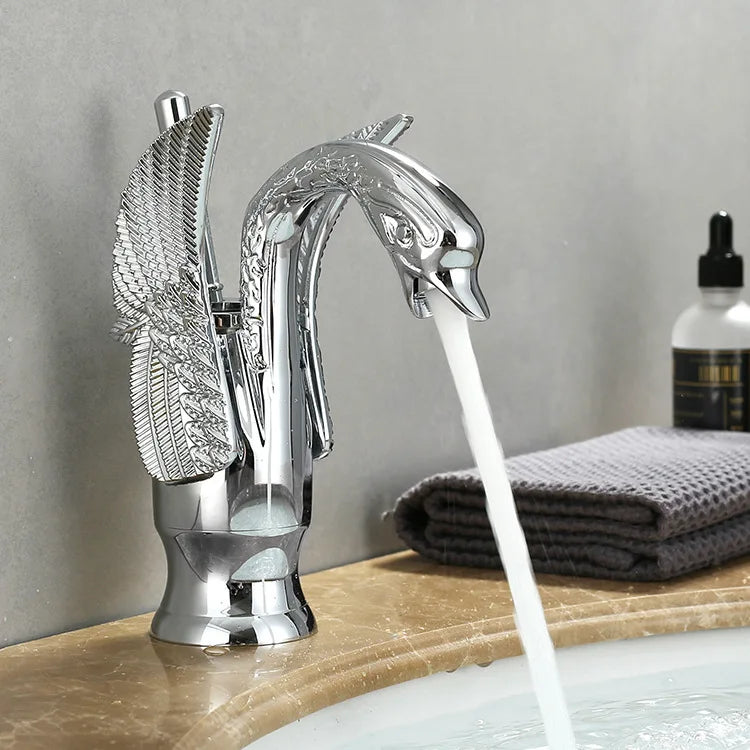 Golden Single Handle Swan Basin Faucet