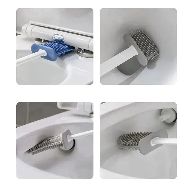 2-in-1 Silicone Toilet Brush Set with Wall-Mount, Antibacterial & Compact