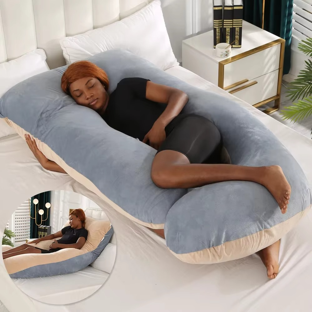 J-Shaped Maternity Pillow for Side Sleep and Nursing Comfort