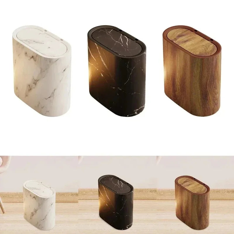 Marble-Effect Nordic Style Trash Bin for Bathrooms