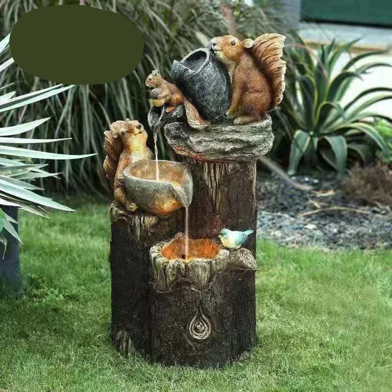 Solar-Powered Garden Fountain with Duck & Squirrel LED Decor for Balcony