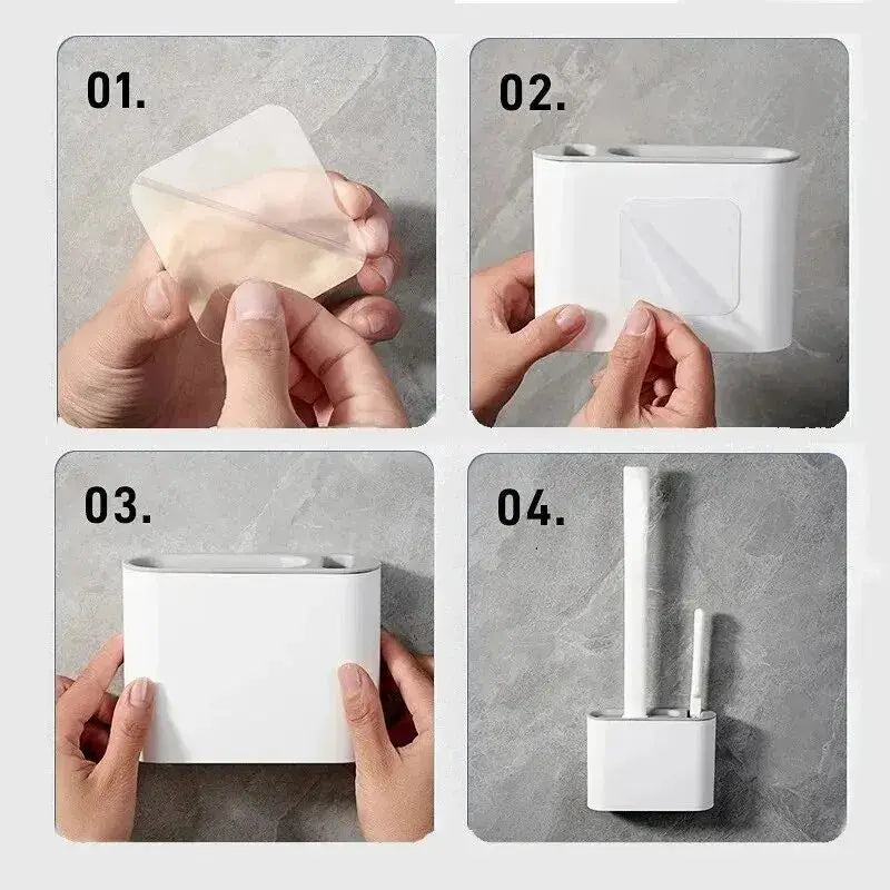 2-in-1 Silicone Toilet Brush Set with Wall-Mount, Antibacterial & Compact
