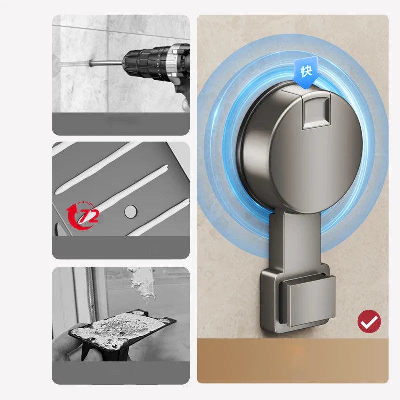 Suction-Powered Bathroom Corner Shelf Organizer, No-Drill Installation