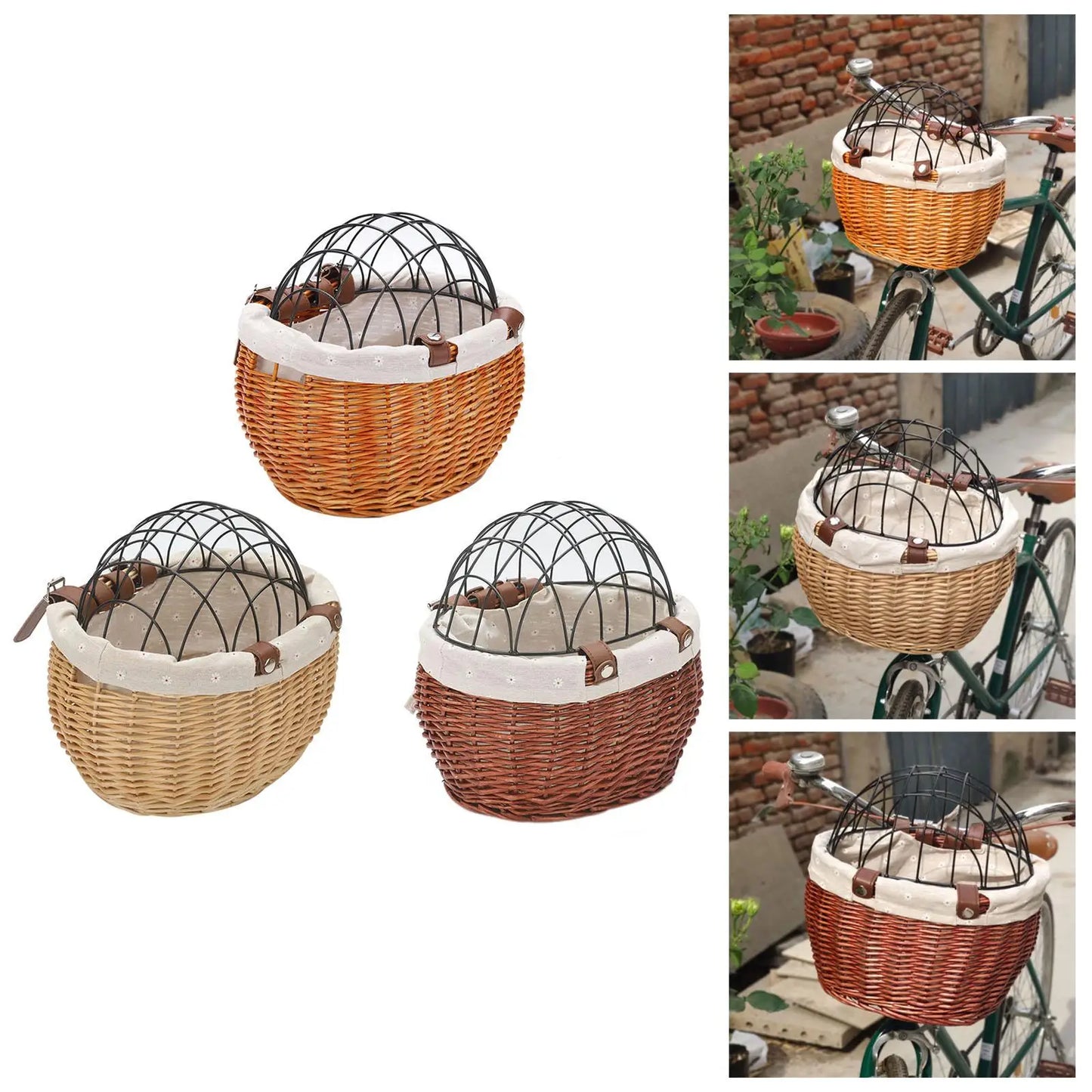 Front-Mounted Wicker Pet Bike Basket – Secure, Stylish, and Weather-Resistant