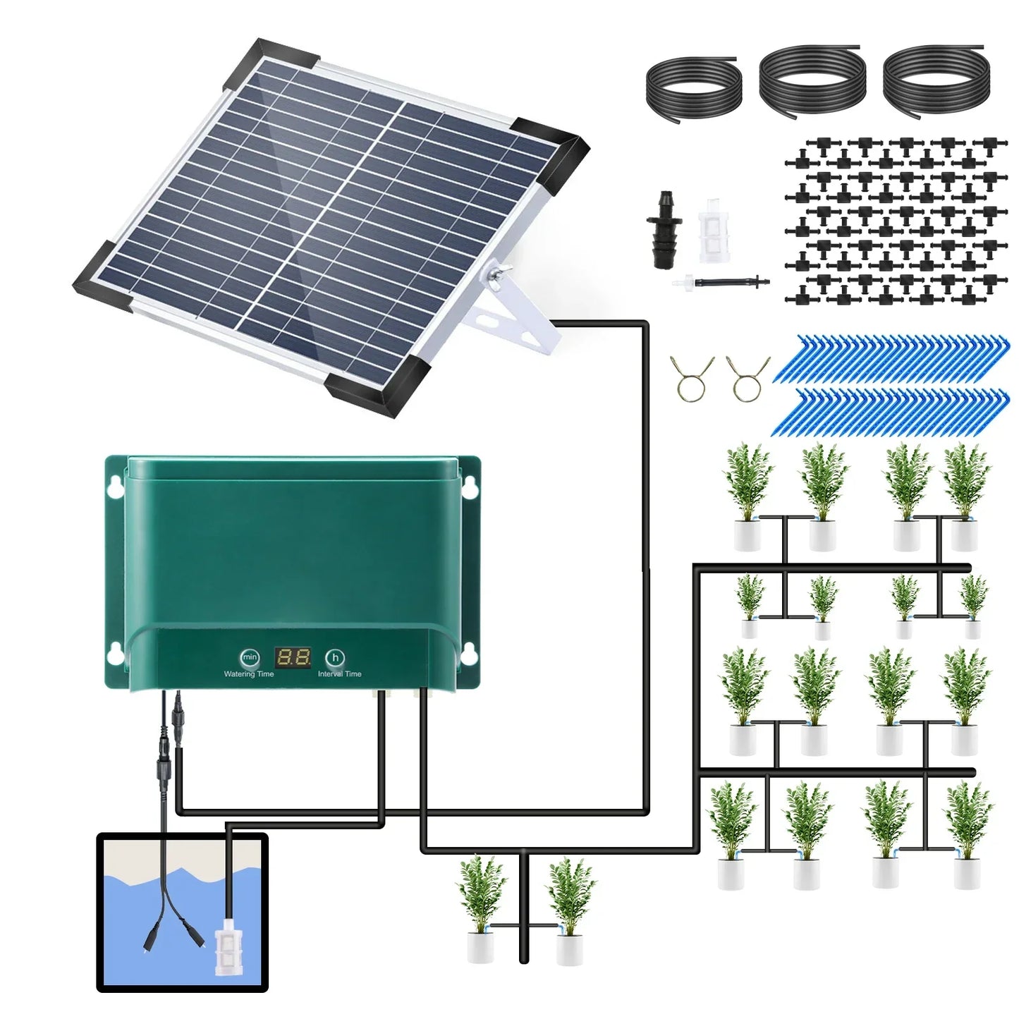 Solar-Powered Drip Irrigation Kit with 30 Modes & 7 Timers