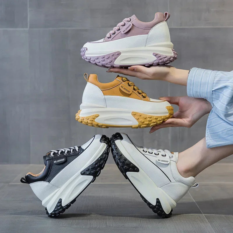 7 cm Leather Platform Wedge Sneakers