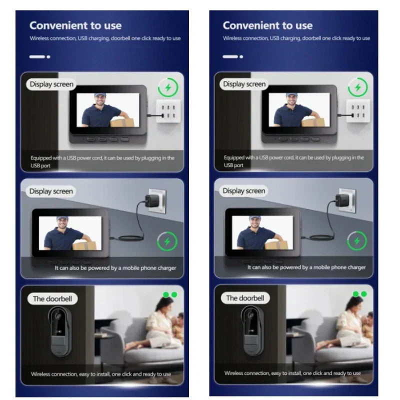 Wireless Video Doorbell with Night Vision & Intercom, 4.3" Display, Weatherproof