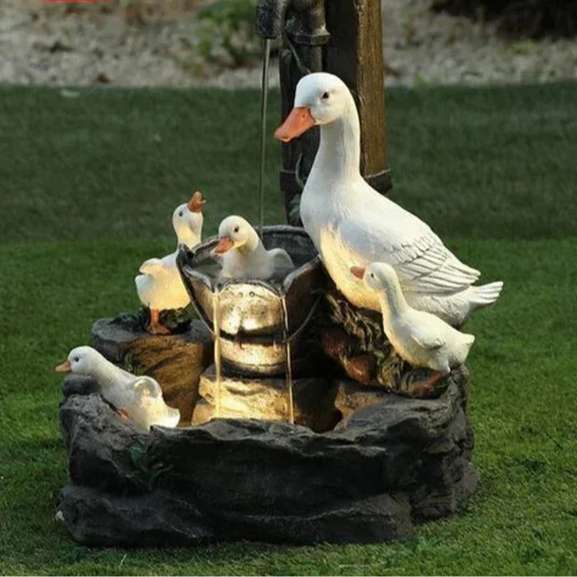 Solar-Powered Garden Fountain with Duck & Squirrel LED Decor for Balcony