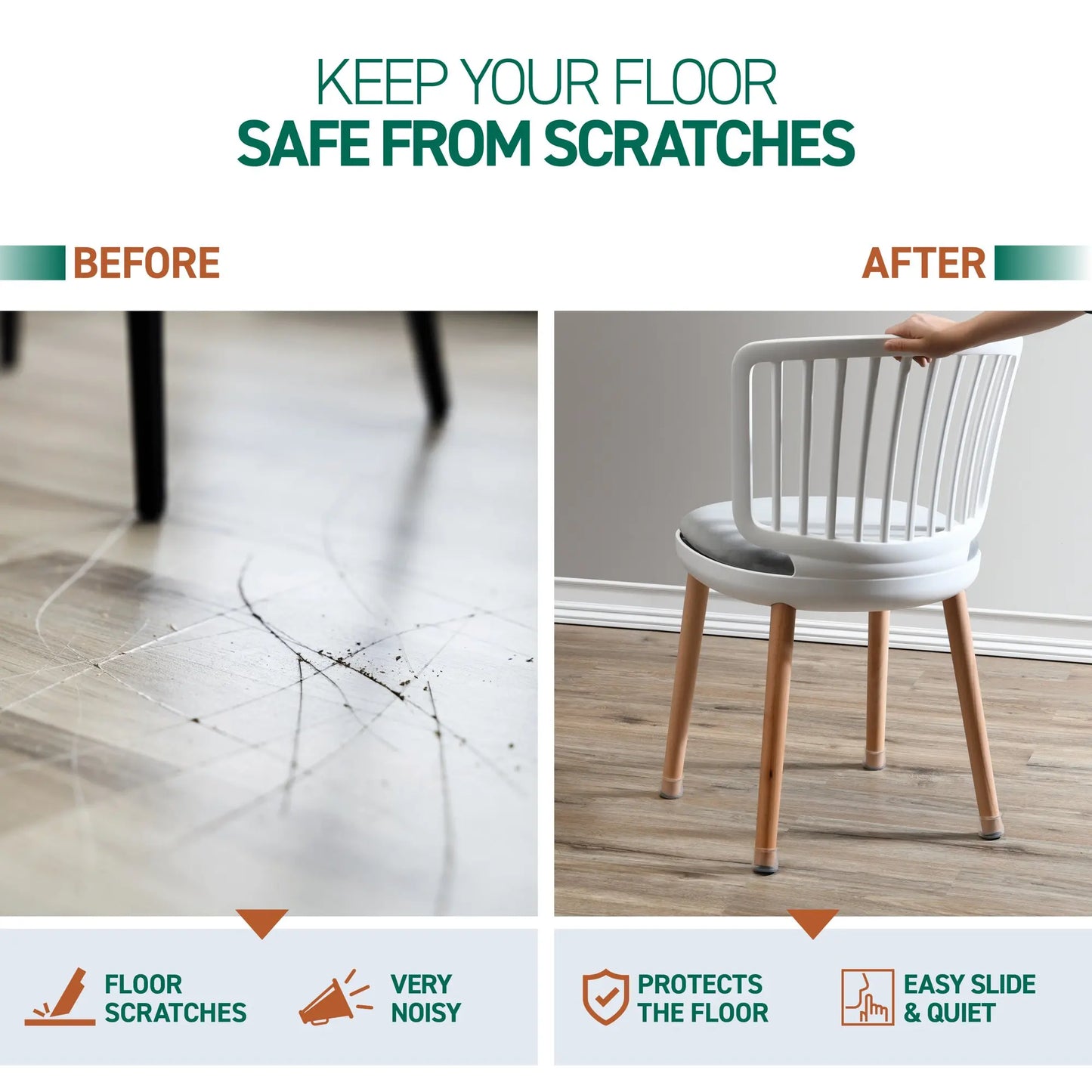 Silicone Chair Leg Protectors with Felt Pads