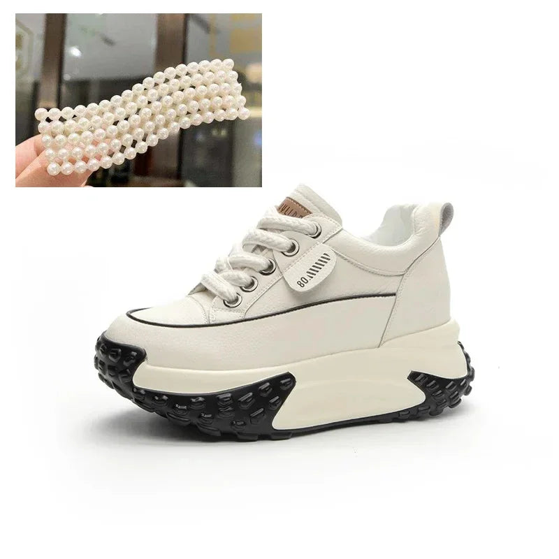 7 cm Leather Platform Wedge Sneakers