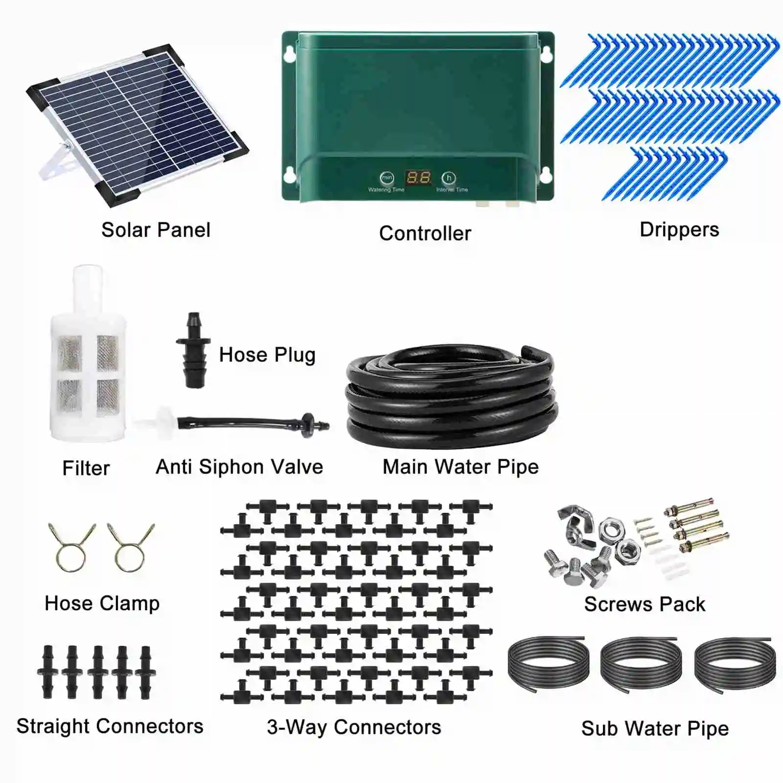 Solar-Powered Drip Irrigation Kit with 30 Modes & 7 Timers