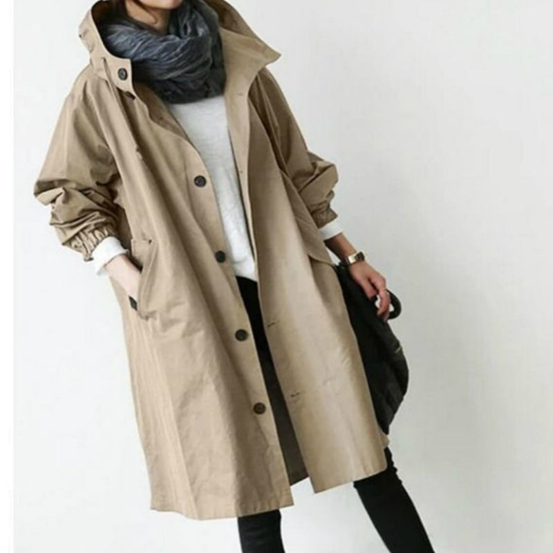Women's Hooded Windproof Trench Coat