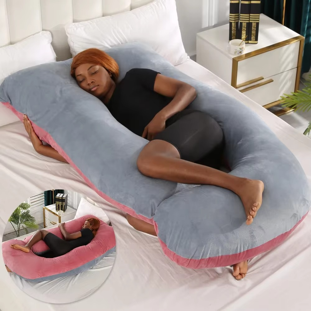 J-Shaped Maternity Pillow for Side Sleep and Nursing Comfort