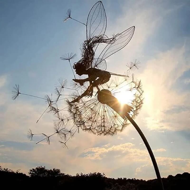 Metal Fairy Statue for Garden and Lawn Decor