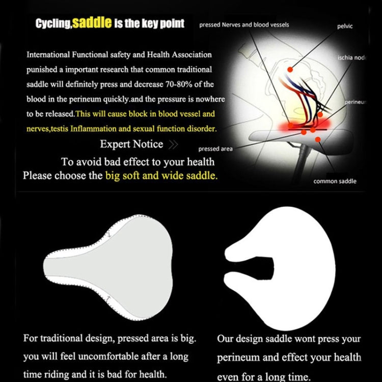 Noseless Mountain Bike Saddle with Thick Soft Padding for Comfort (Black)
