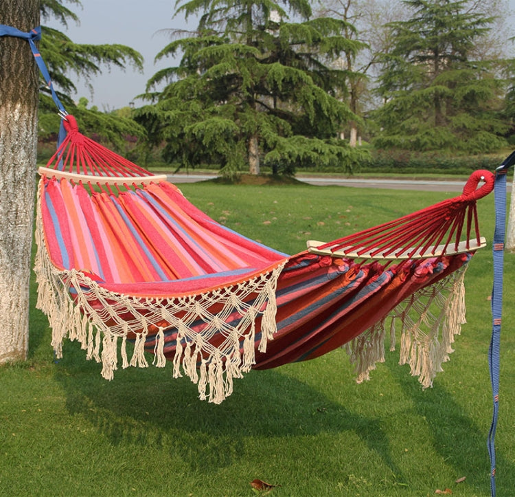 Pink Striped 200x150cm Double Camping Hammock with Tassels and Rod