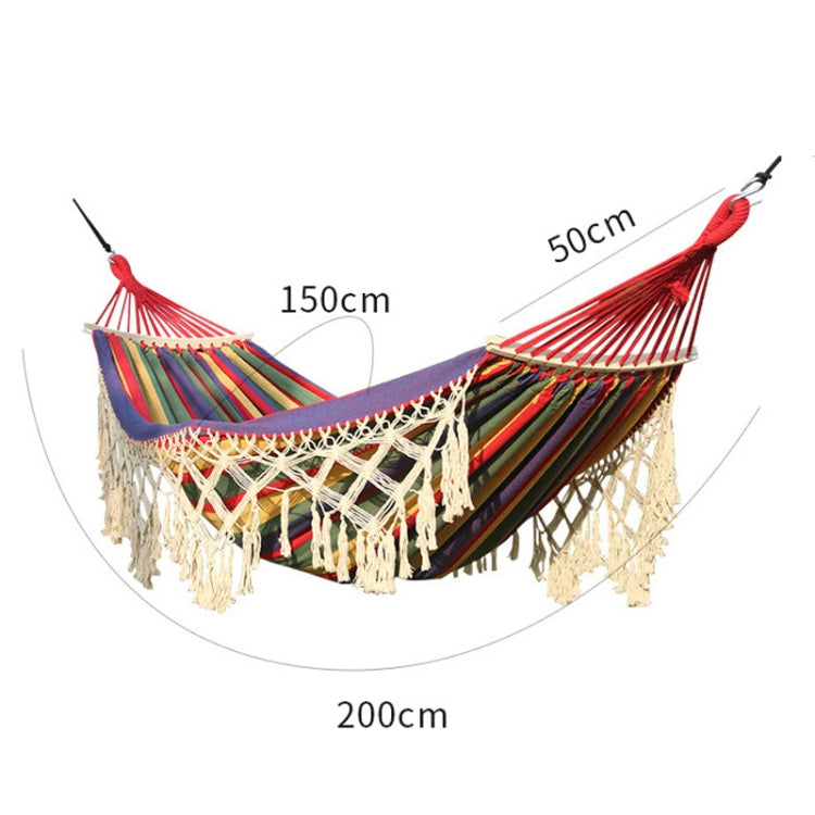 Pink Striped 200x150cm Double Camping Hammock with Tassels and Rod