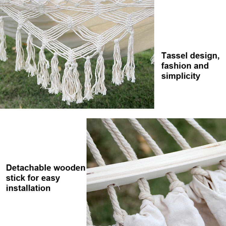 Pink Striped 200x150cm Double Camping Hammock with Tassels and Rod