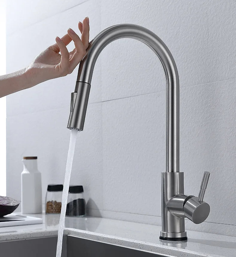 Touchless Sensor Kitchen Faucet with Pull-Out Flexible Spout | Modern Brass Mixer