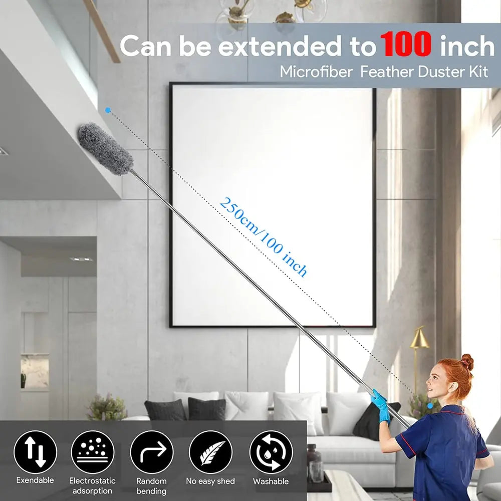 Extendable Microfiber Duster with Long Reach and Bonus Replacement Heads