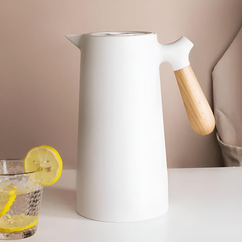 Insulated Carafe with Wood Handle | Stylish Vacuum Flask for Hot & Cold Drinks