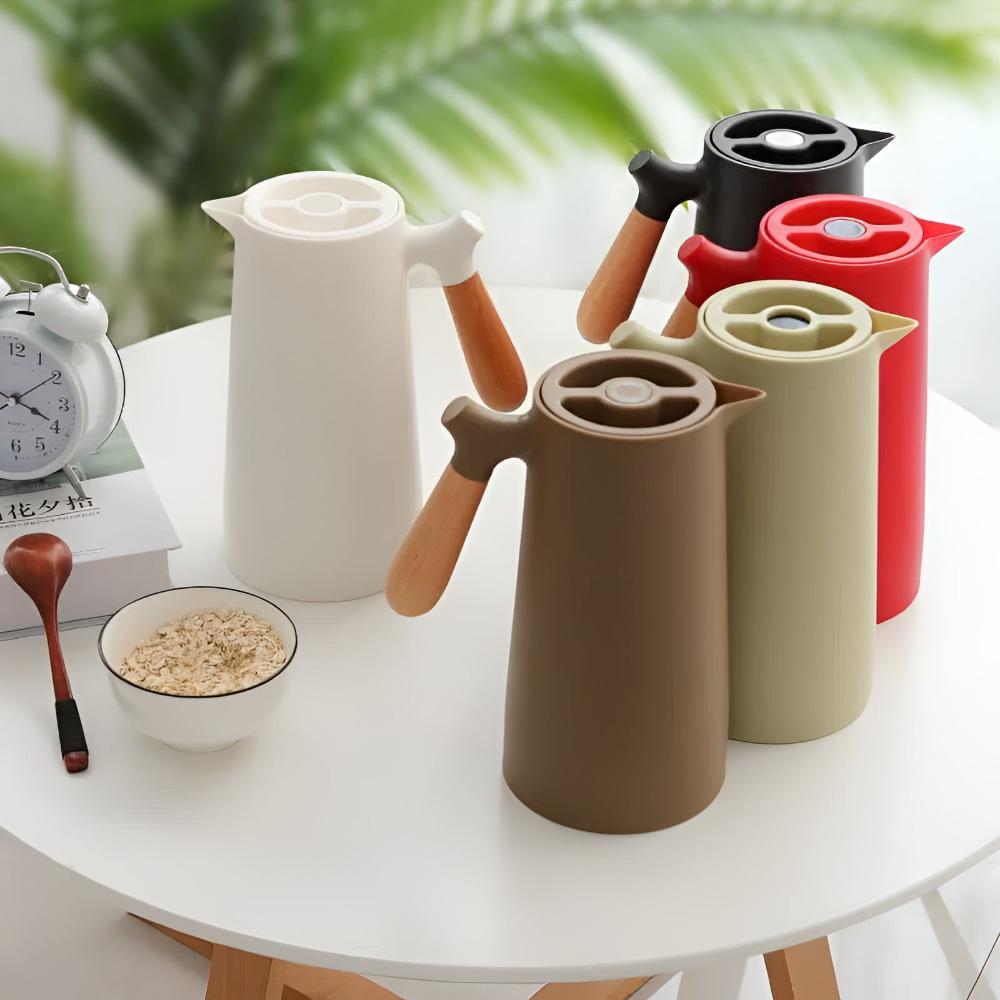 Insulated Carafe with Wood Handle | Stylish Vacuum Flask for Hot & Cold Drinks