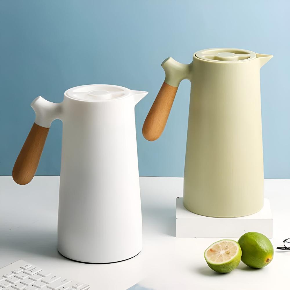 Insulated Carafe with Wood Handle | Stylish Vacuum Flask for Hot & Cold Drinks
