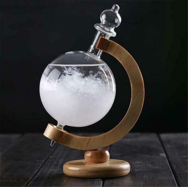 Storm Glass Weather Predictor with Crystal Barometer and Wooden Stand