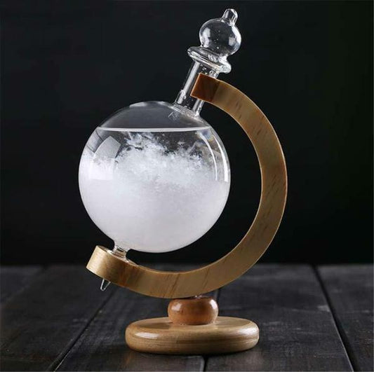 Storm Glass Weather Predictor with Crystal Barometer and Wooden Stand