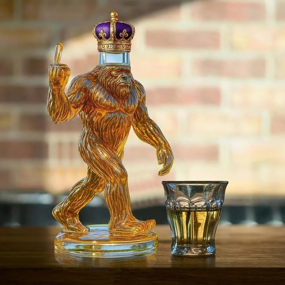 Bigfoot-Themed Whiskey Decanter with Humorous Design